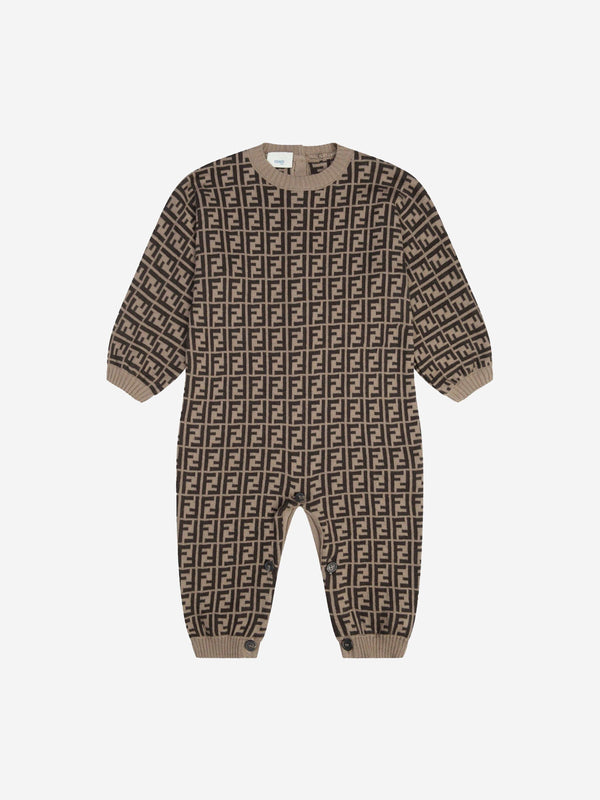 Fendi Baby Cotton & Cashmere Romper in Brown