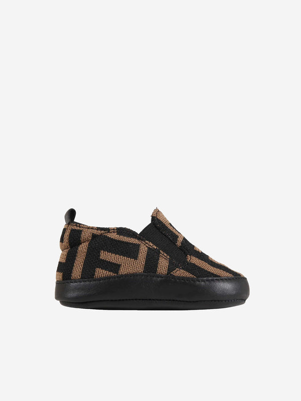 Fendi Baby Boys FF Logo Slip On Shoes in Brown