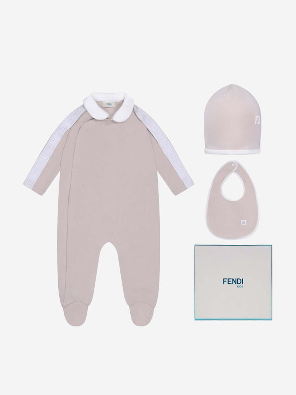 Fendi Baby Logo Babygrow Gift Set in Beige