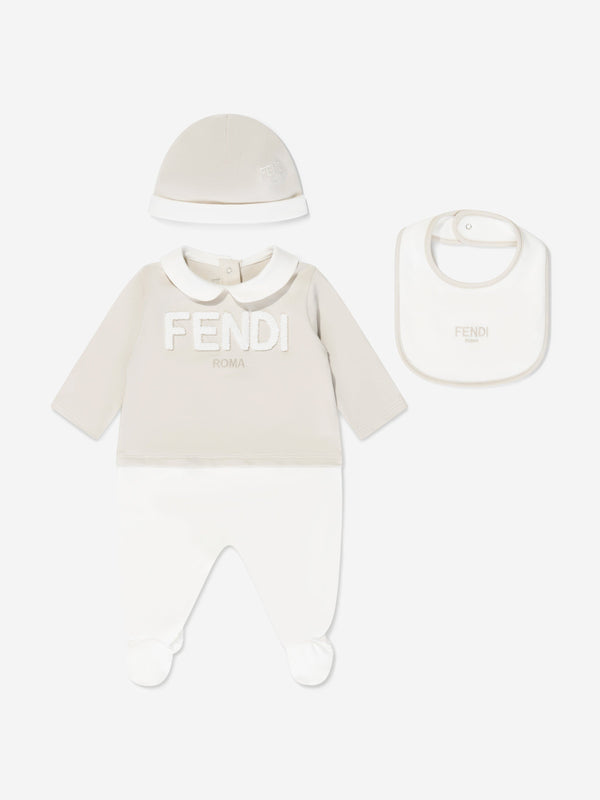 Fendi Baby Logo Babygrow Gift Set in Beige