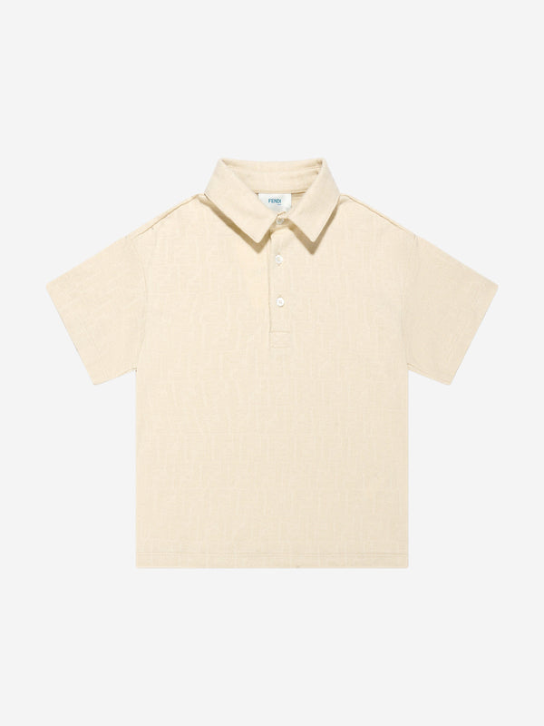 Fendi Boys FF Logo Polo Shirt in White