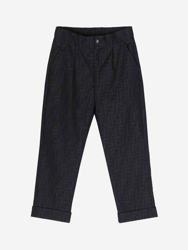 Fendi Boys FF Jacquard Trousers in Navy