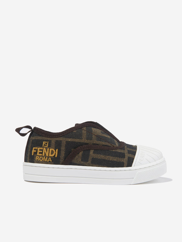 Fendi Kids FF Logo Trainers in Brown