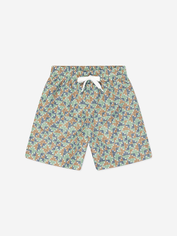 Fendi Boys Micro Print Swim Shorts in Multicolour