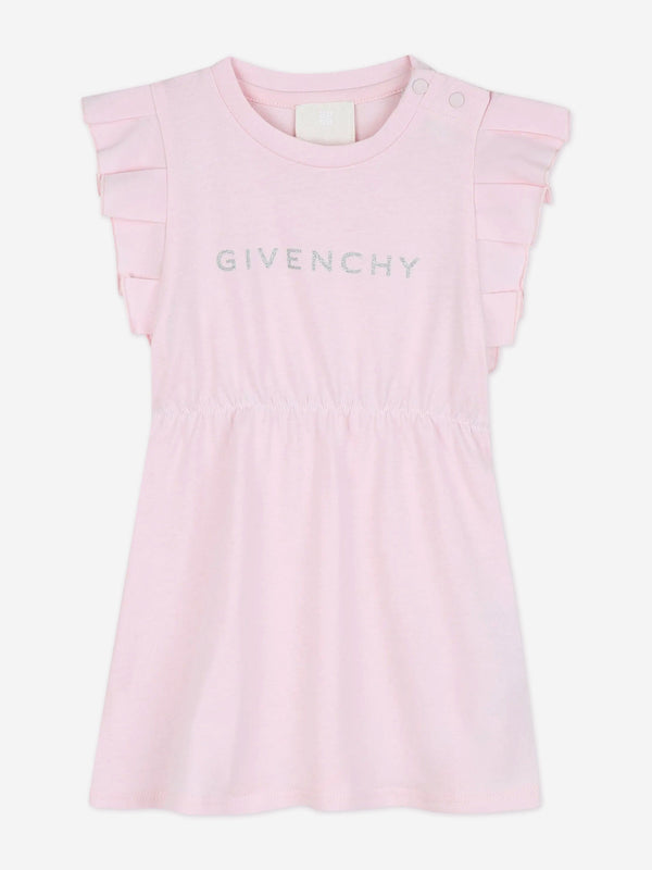 Baby Girls Glitter Logo Jersey Dress in Pink