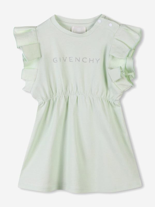 Baby Girls Glitter Logo Jersey Dress in Green