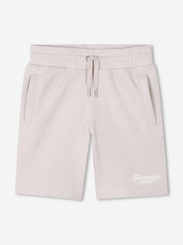 Boys Embroidered Logo Shorts in Beige