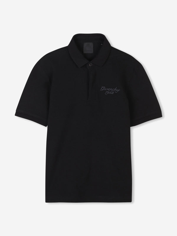 Boys Embroidered Logo Polo Shirt in Black