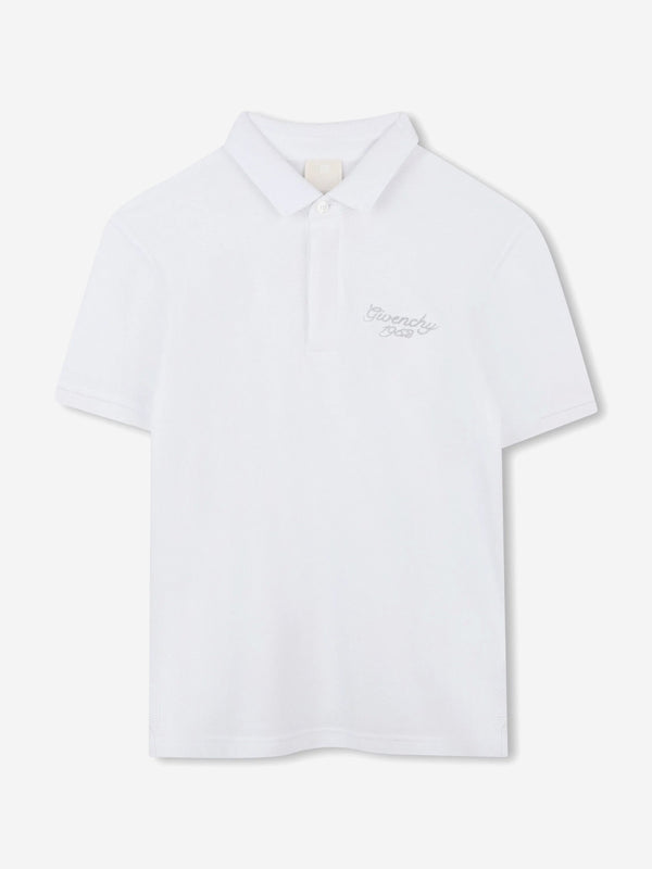 Boys Embroidered Logo Polo Shirt in White