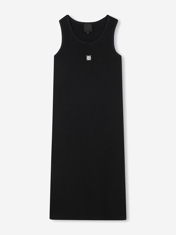 Girls Ribbed Logo Tank Dress in Black