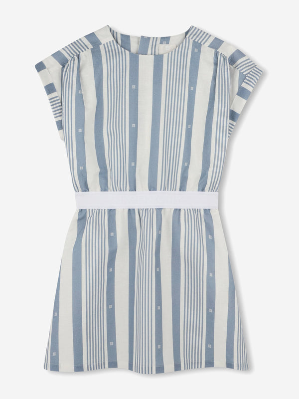 Girls Striped Linen Dress in Blue