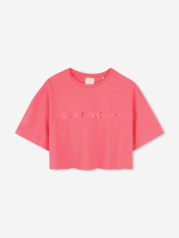 Girls Cropped Logo T-Shirt in Pink