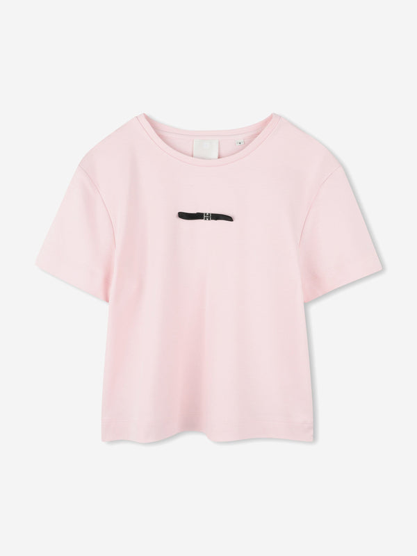 Girls 4G Satin Bow T-Shirt in Pink