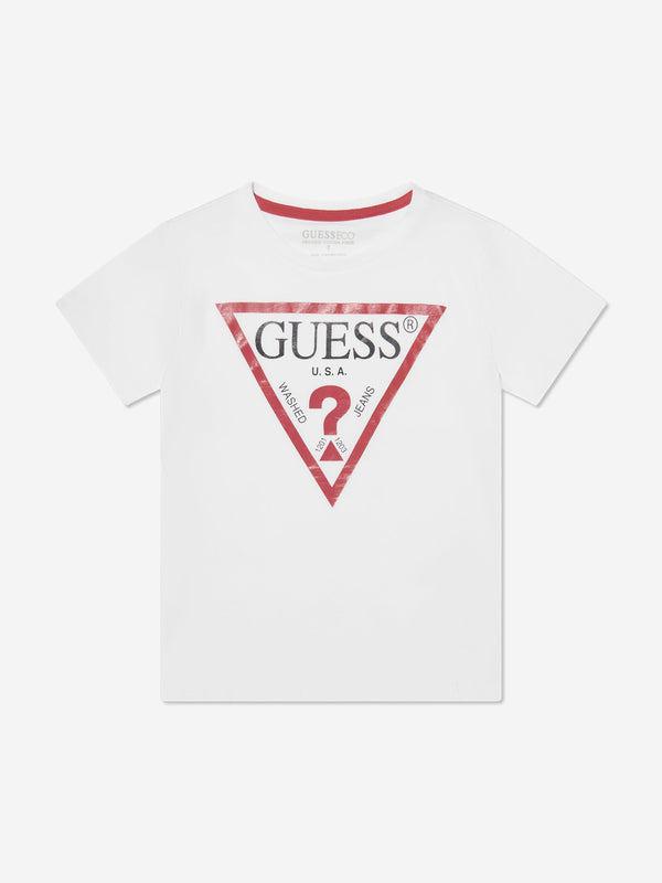 Guess Boys Logo Print T-Shirt in White