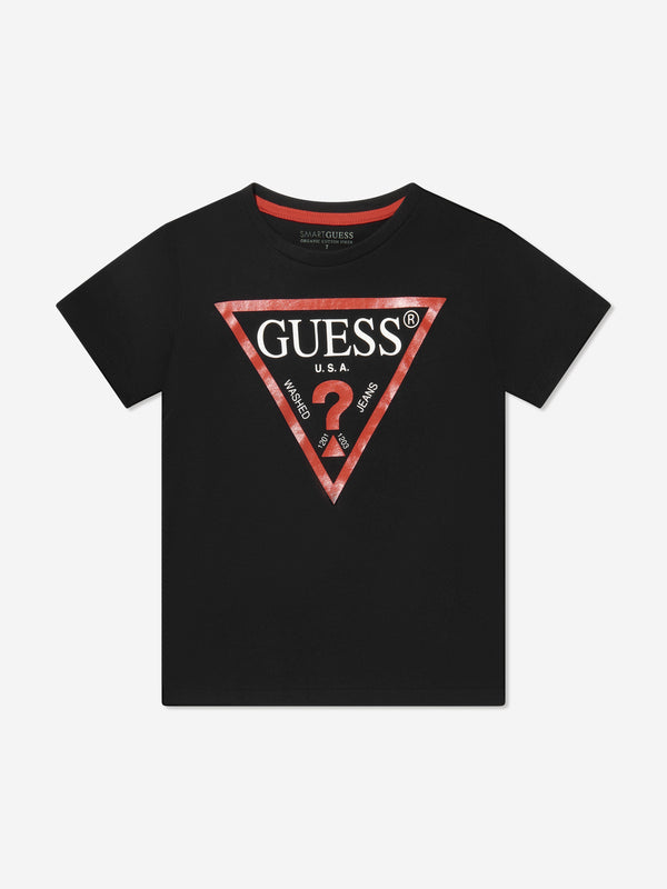 Guess Boys Logo Print T-Shirt in Black