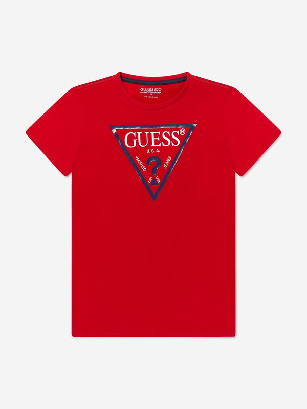 Guess Boys Logo Print T-Shirt in Red