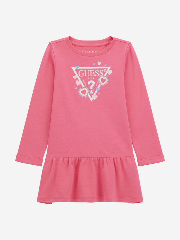 Guess Girls Logo Jersey Dress in Pink