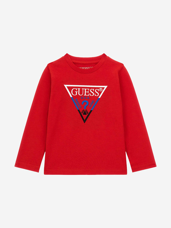 Guess Boys Long Sleeve Logo T-Shirt in Red