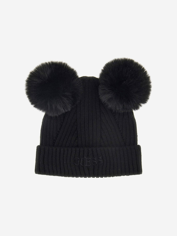 Guess Girls Knitted Pom Pom Hat in Black