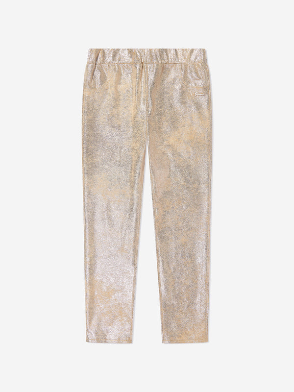 Guess Girls Foil Suede Leggings in Gold