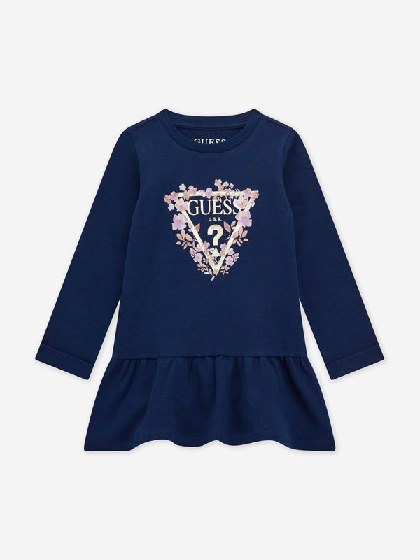 Guess Girls Logo Jersey Dress in Blue