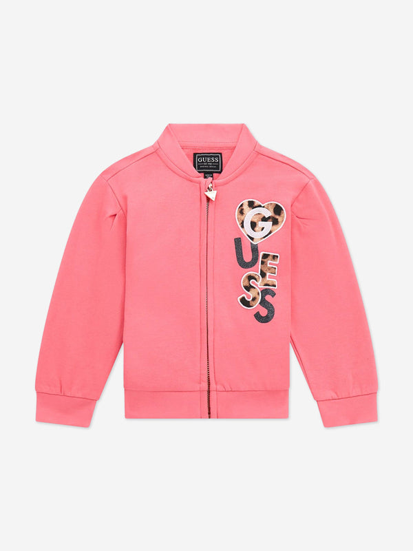 Guess Girls Logo Zip Up Top in Pink