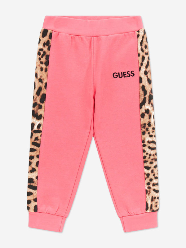 Guess Girls Leopard Trim Joggers in Pink