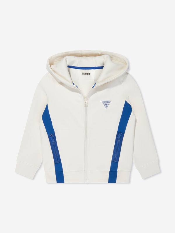 Guess Boys Logo Zip Up Top in White