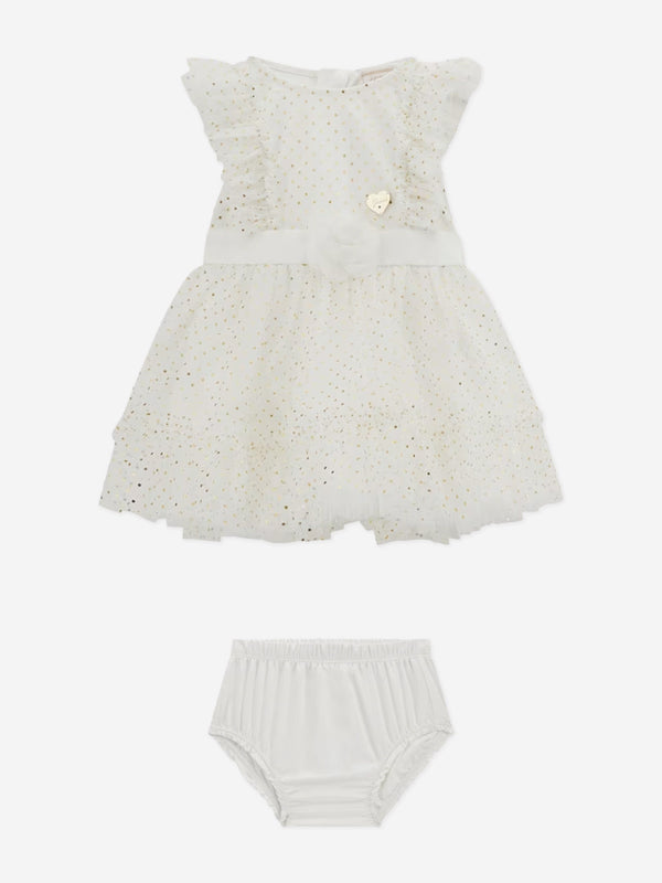 Baby Girls Spotted Ruffle Dress in White