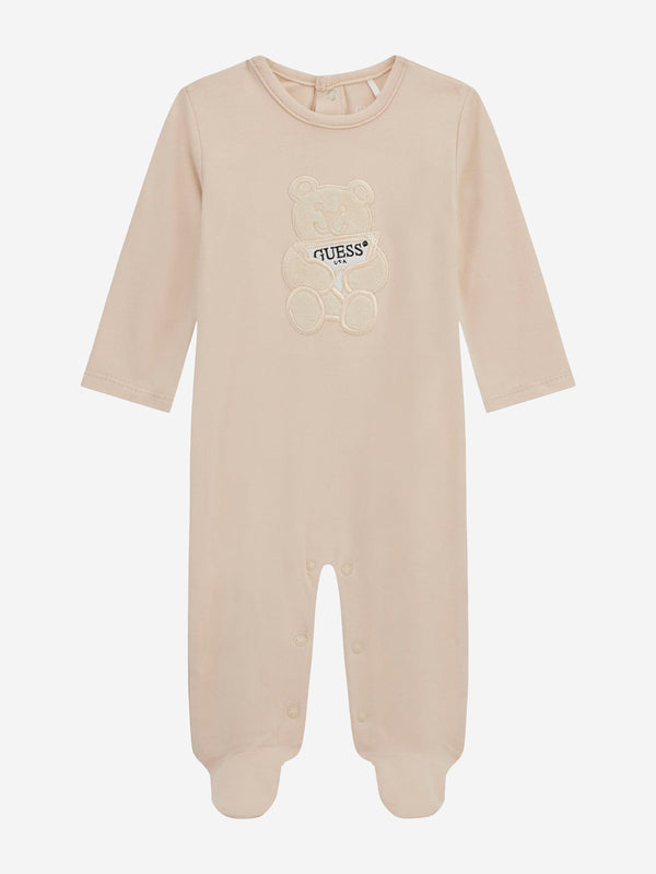 Baby Embroidered Bear Babygrow in Beige