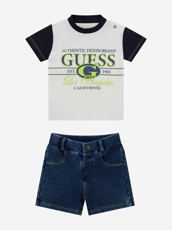 Baby Boys Denim Short Set in White