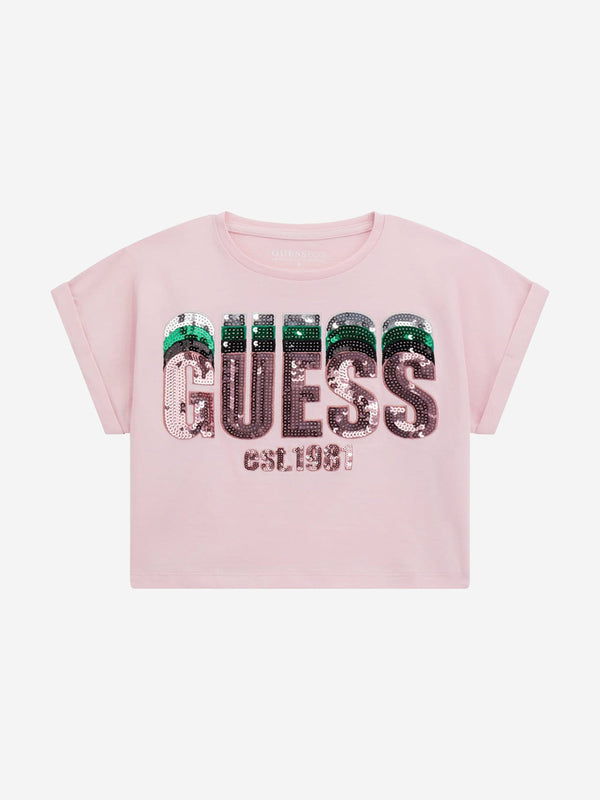 Girls Cropped Logo T-Shirt in Pink