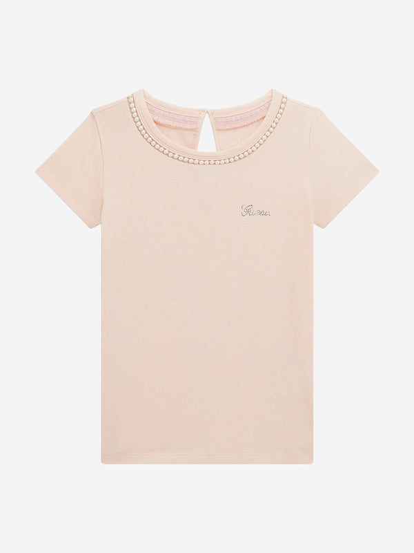 Girls Logo T-Shirt with Pearls in Pink