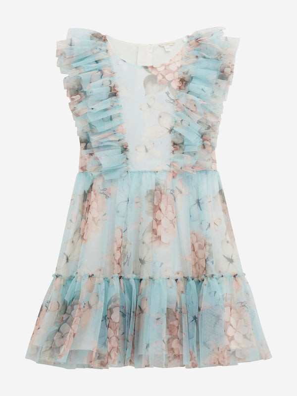 Girls Butterly Collage Tulle Dress in Blue