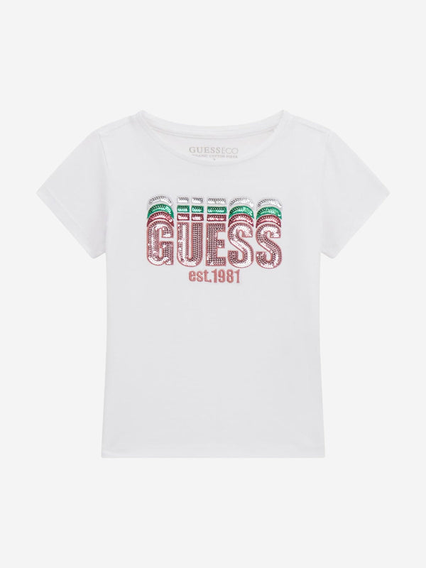 Girls Sequin Logo T-Shirt in White