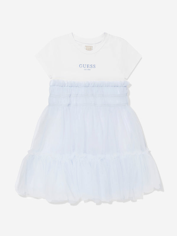 Girls Jersey and Tulle Dress in White