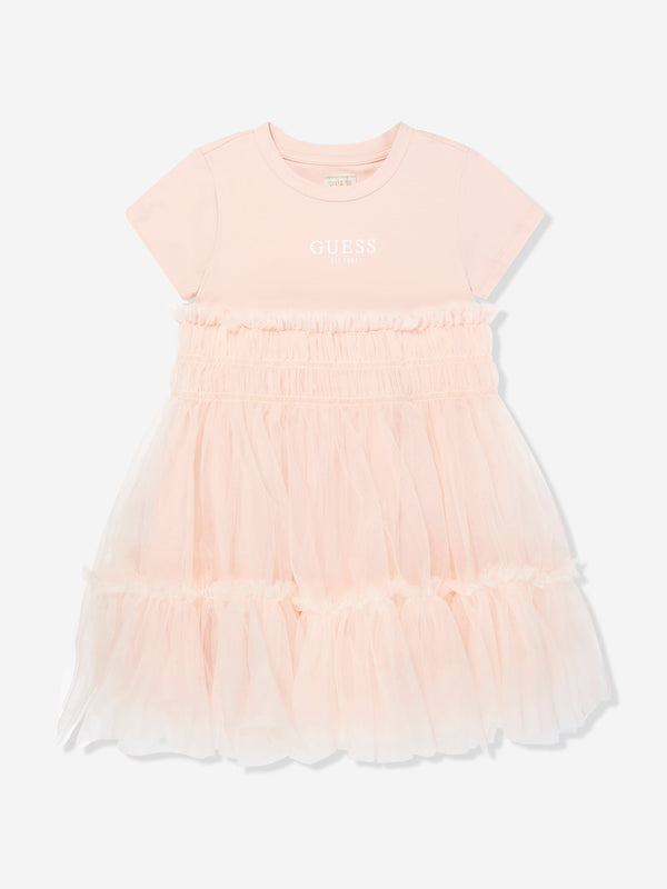 Girls Jersey and Tulle Dress in Pink