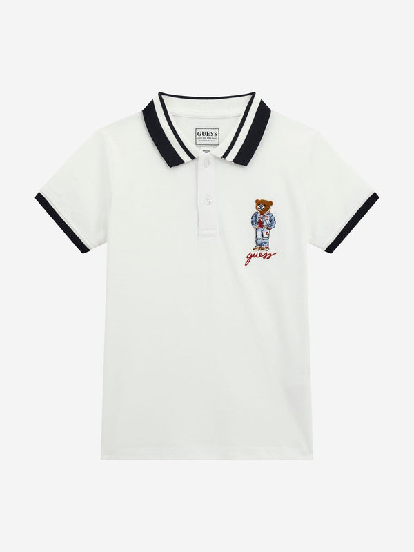 Boys Bear Polo Shirt in White