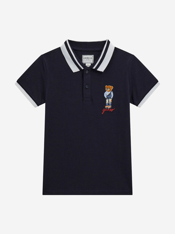 Boys Bear Polo Shirt in Navy