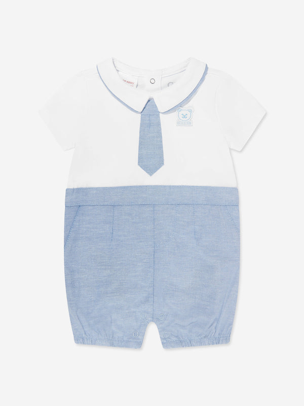 Baby Boys Jersey and Oxford Romper in White