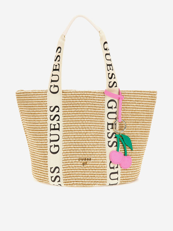 Girls Straw Tote Bag in Ivory