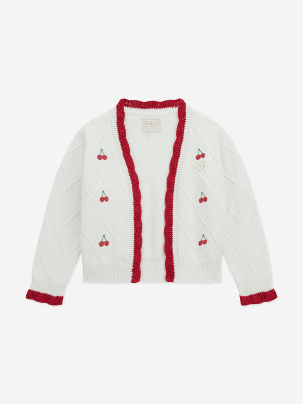 Girls Cherry Cardigan in Ivory