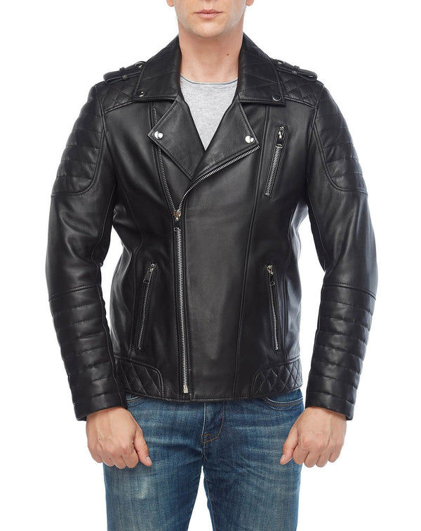 George Barnett Black Men’s Leather Biker Jacket
