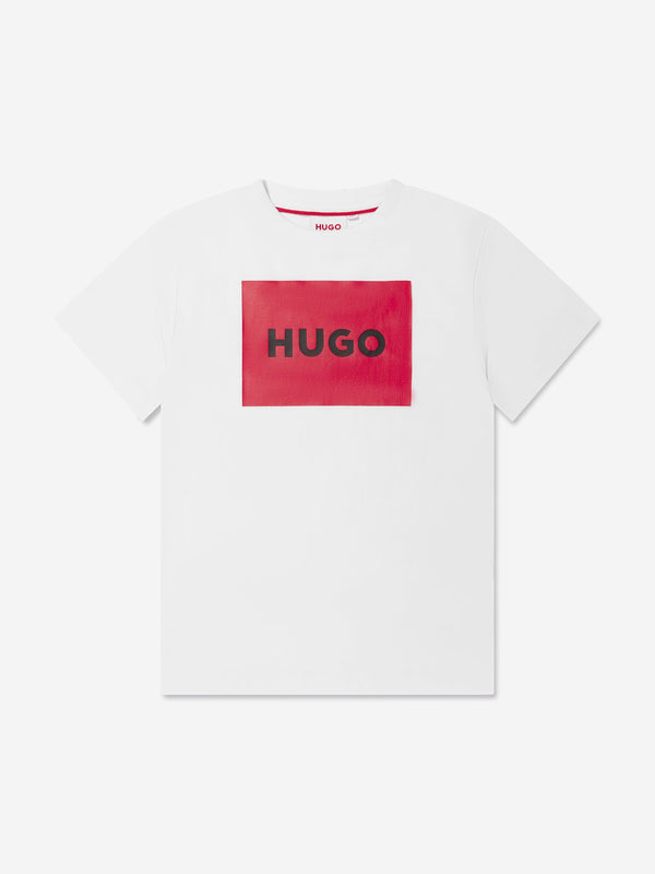 Hugo Boys Square Logo T-Shirt in White