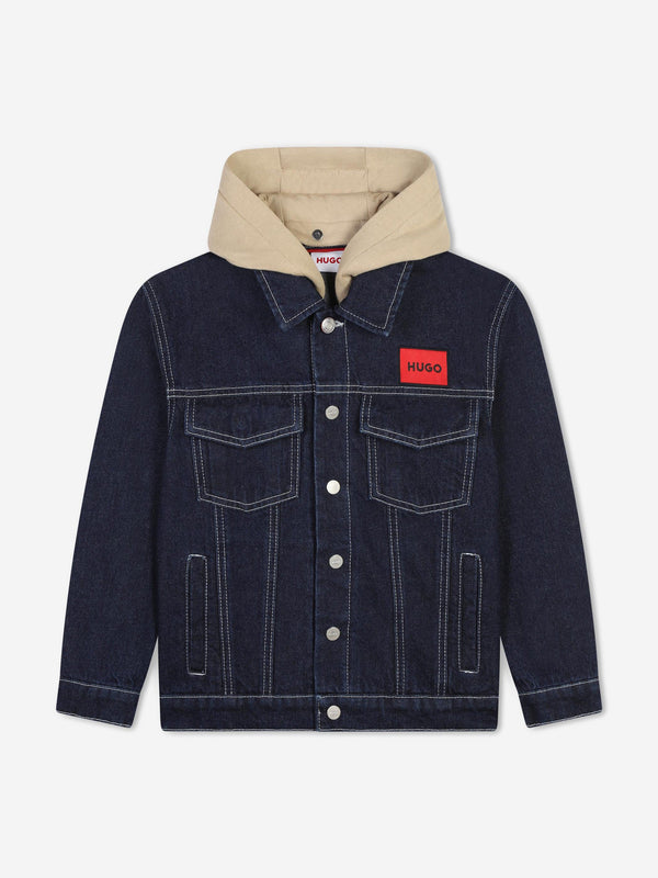 Hugo Boys Hooded Denim Jacket in Blue