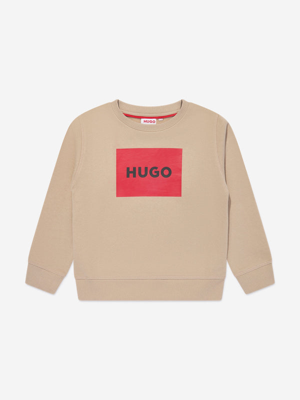 Hugo Boys Logo Print Sweatshirt in Beige