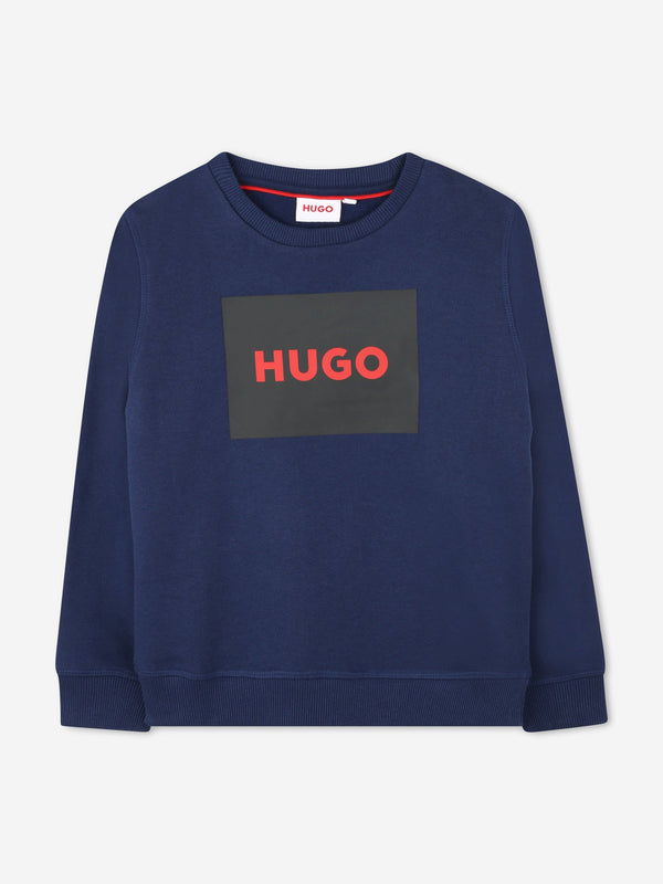 Hugo Boys Logo Print Sweatshirt in Blue