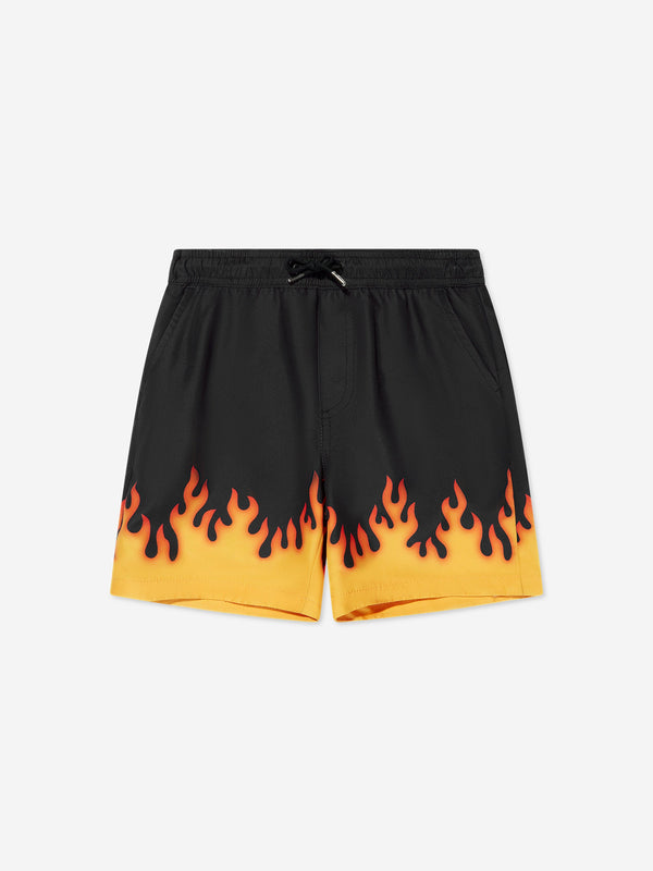 Hugo Boys Flames Print Swm Shorts in Black