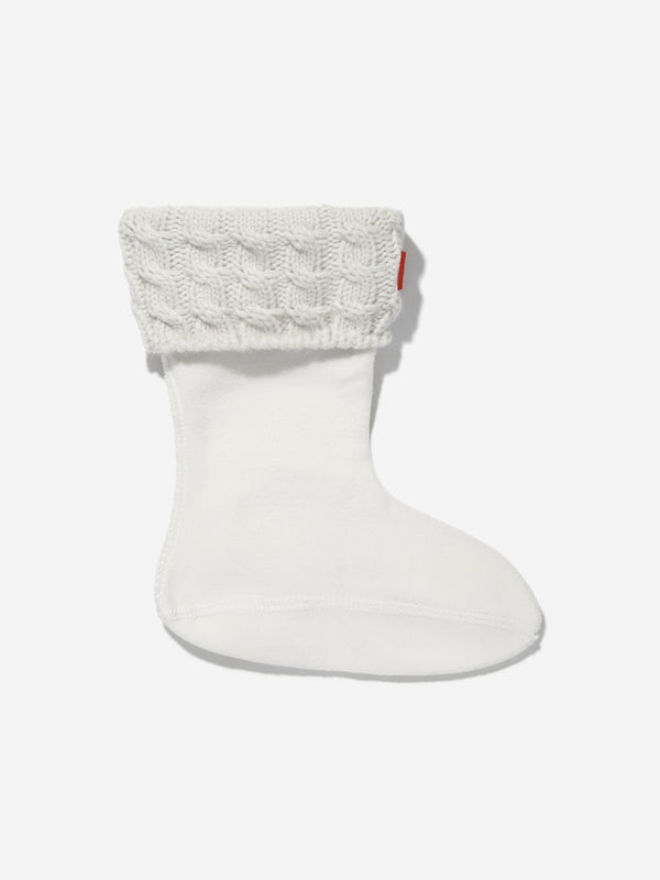 Hunter Kids Recycled 6 Stitch Cable Boot Socks in White