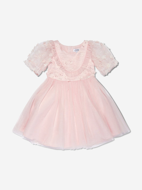 iAMe Girls Short Sleeve Embroidered Dress in Pink